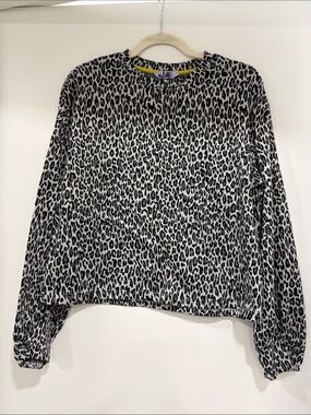 Leopard Print Long Sleeve Top - Black & White